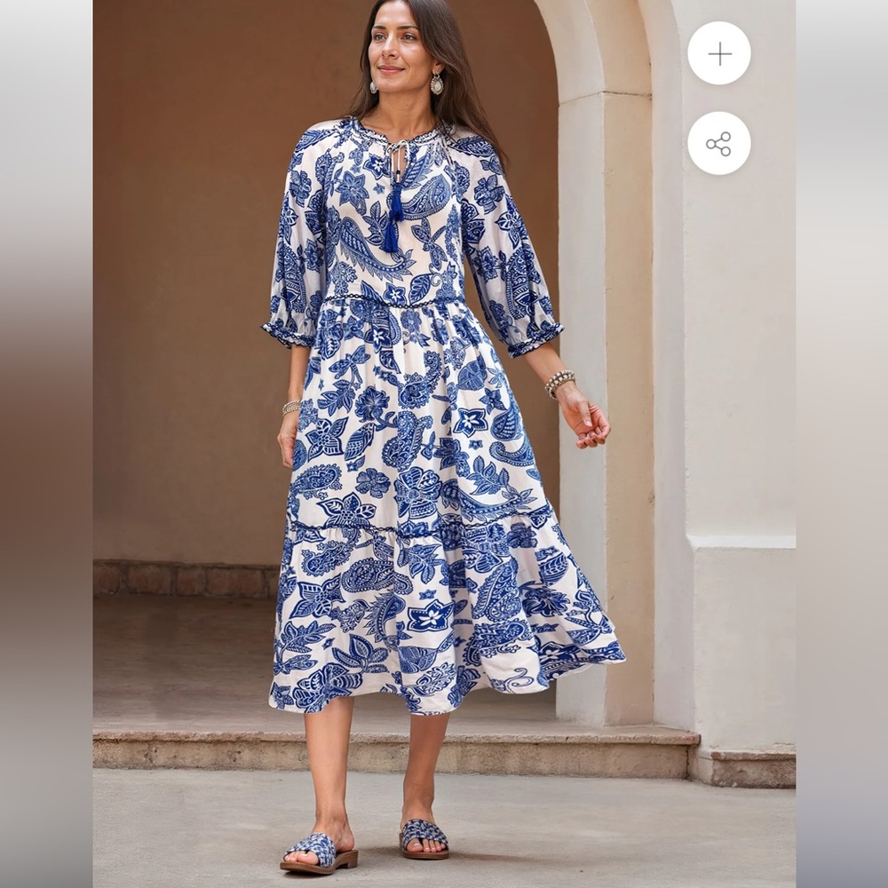 John Mark Navy and White Paisley Maxi Dress